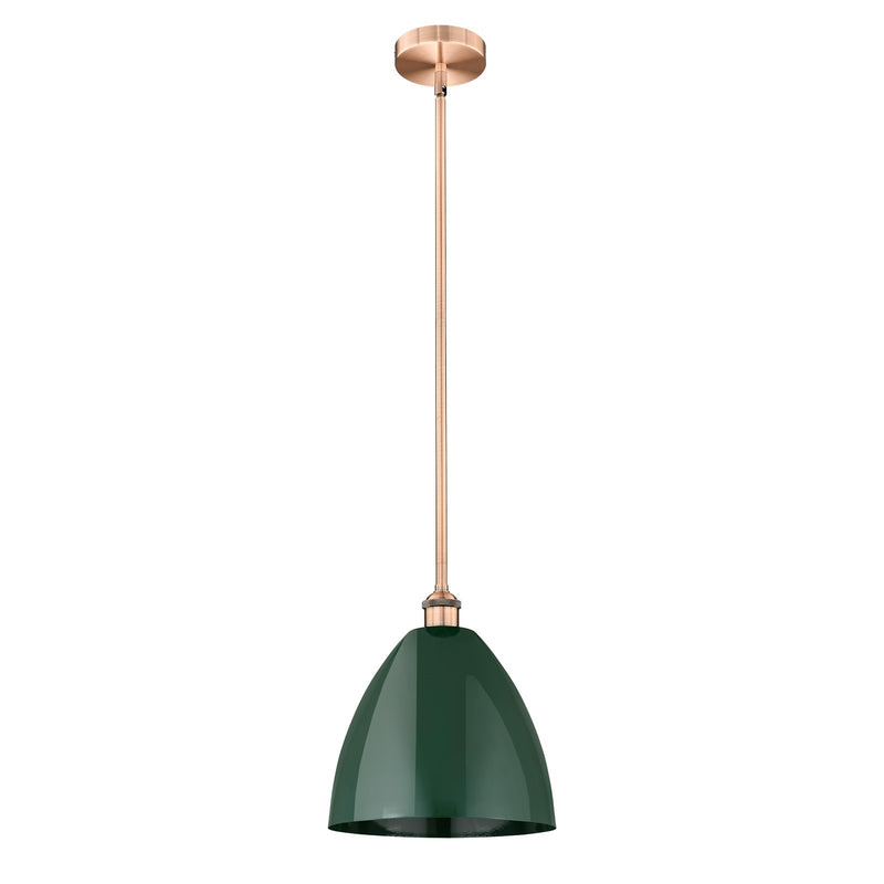 Innovations Plymouth 12in 1-Light Mini Pendant | Industrial Antique Copper Steel and Matte Green Metal | Kitchen Island & | Model 616-1S-AC-MBD-12-GR-LED