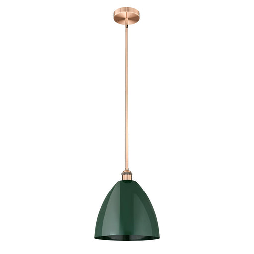 Innovations Plymouth 12in 1-Light Mini Pendant | Industrial Antique Copper Steel and Matte Green Metal | Kitchen Island & | Model 616-1S-AC-MBD-12-GR-LED
