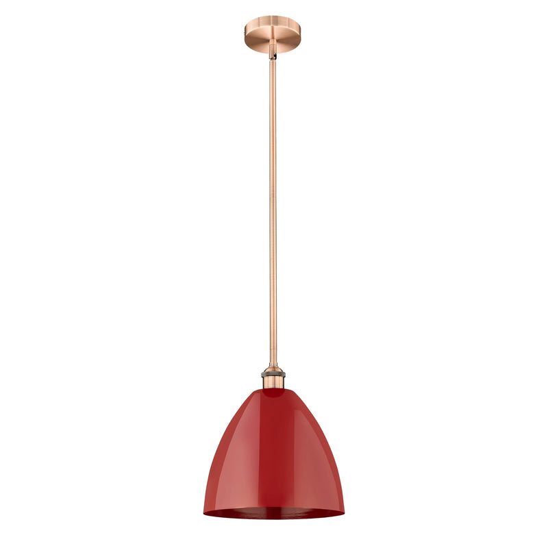 Innovations Plymouth 12in 1-Light Mini Pendant | Industrial Antique Copper Steel and Matte Red Metal | Kitchen Island | 12 | Model 616-1S-AC-MBD-12-RD-LED