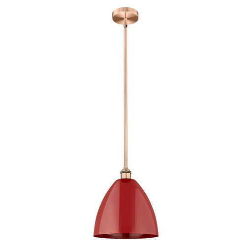 Innovations Plymouth 12in 1-Light Mini Pendant | Industrial Antique Copper Steel and Matte Red Metal | Kitchen Island | 12 | Model 616-1S-AC-MBD-12-RD-LED