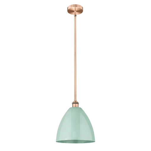 Innovations Plymouth 12in 1-Light Mini Pendant | Industrial Farmhouse Antique Copper and Matte Seafoam Metal Shade | Model 616-1S-AC-MBD-12-SF-LED