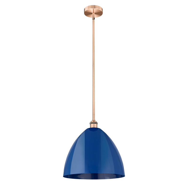 Innovations Plymouth 16in 1-Light Mini Pendant | Industrial Antique Copper and Matte Blue Metal Shade | Kitchen Island & | Model 616-1S-AC-MBD-16-BL