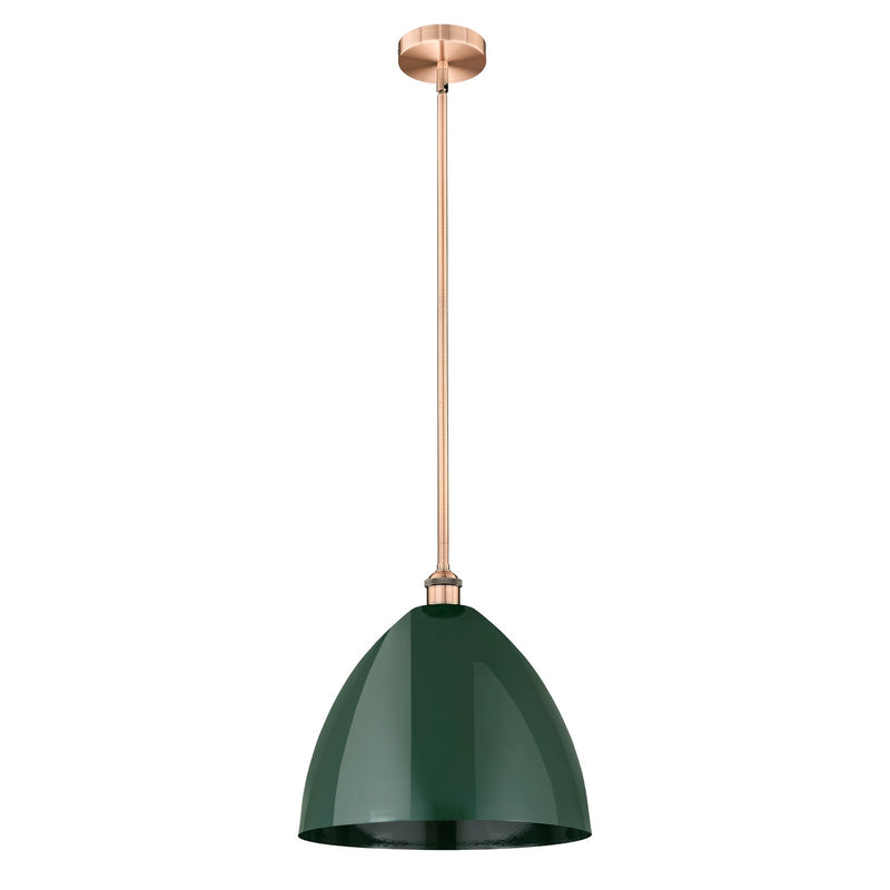 Innovations Plymouth 16in 1-Light Mini Pendant | Industrial Antique Copper and Matte Green Metal | Kitchen Island & Dining | Model 616-1S-AC-MBD-16-GR-LED
