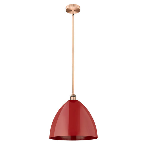 Innovations Plymouth 16in 1-Light Mini Pendant | Industrial Antique Copper Steel and Matte Red Metal | Kitchen Island & Dining | Model 616-1S-AC-MBD-16-RD