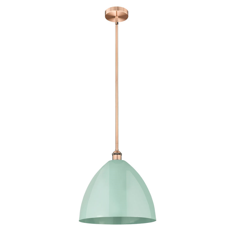 Innovations Plymouth 16in 1-Light Mini Pendant | Industrial Antique Copper Steel and Seafoam Metal Shade | Kitchen Island | Model 616-1S-AC-MBD-16-SF-LED