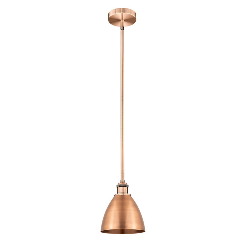Innovations Bristol 8in 1-Light Mini Pendant | Industrial Antique Copper Steel and Antique Copper Metal Shade | Kitchen | Model 616-1S-AC-MBD-75-AC-LED