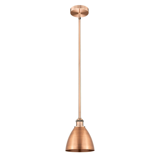 Innovations Bristol 8in 1-Light Mini Pendant | Industrial Antique Copper Steel and Antique Copper Metal Shade | Kitchen | Model 616-1S-AC-MBD-75-AC-LED