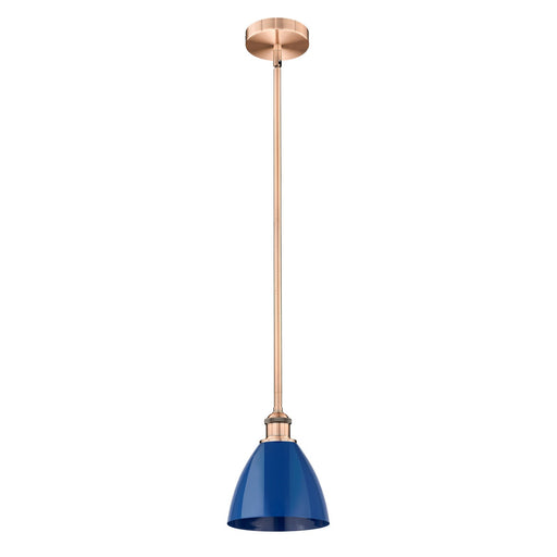Innovations Plymouth 7.5in 1-Light Mini Pendant | Industrial Antique Copper Steel and Matte Blue Metal | Kitchen Island & | Model 616-1S-AC-MBD-75-BL-LED