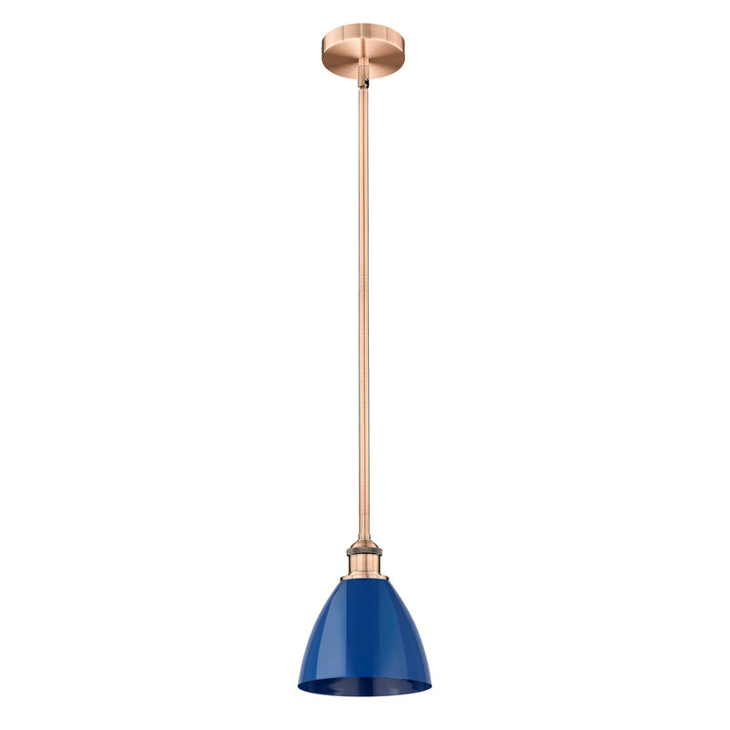 Innovations Plymouth 7.5in 1-Light Mini Pendant | Industrial Antique Copper Steel and Matte Blue Metal | Kitchen Island & | Model 616-1S-AC-MBD-75-BL-LED