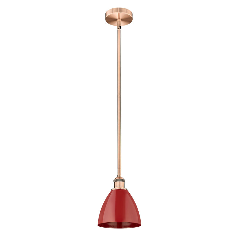 Innovations Plymouth 7.5in 1-Light Mini Pendant | Industrial Antique Copper Steel and Matte Red Metal | Kitchen Island | Model 616-1S-AC-MBD-75-RD-LED