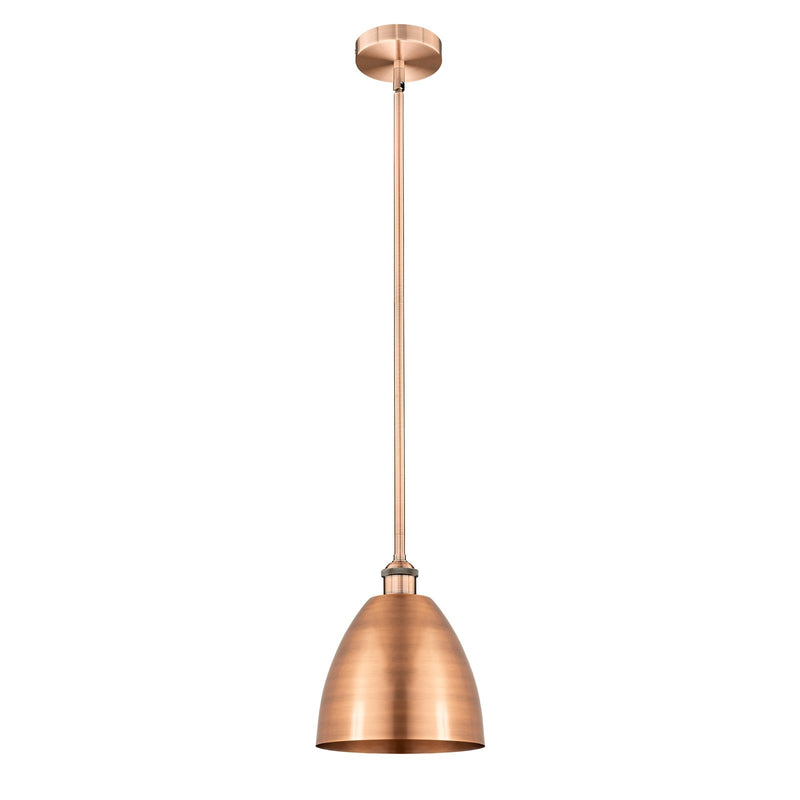 Innovations Bristol 9in 1-Light Mini Pendant | Industrial Antique Copper Steel and Cast Brass with Antique Copper Metal Shade | Model 616-1S-AC-MBD-9-AC