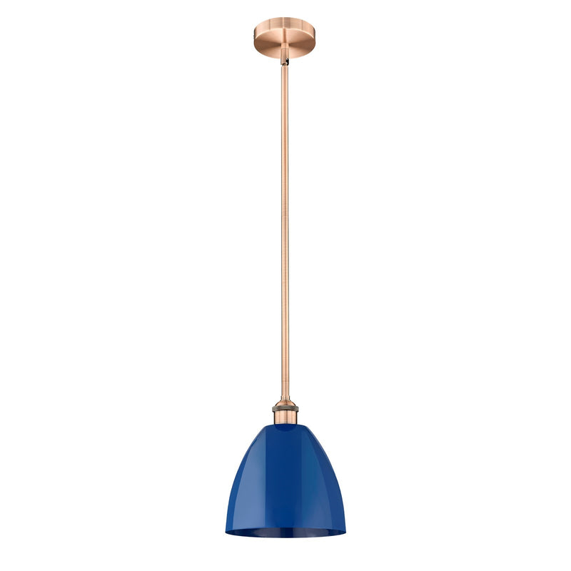 Innovations Plymouth 9in 1-Light Mini Pendant | Industrial Antique Copper and Matte Blue Metal | Kitchen Island & Dining | Model 616-1S-AC-MBD-9-BL-LED