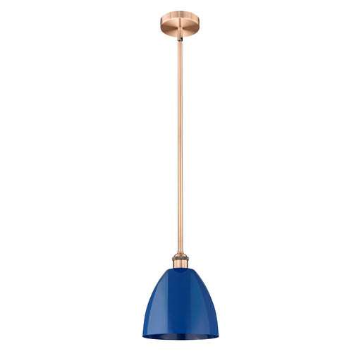 Innovations Plymouth 9in 1-Light Mini Pendant | Industrial Antique Copper and Matte Blue Metal | Kitchen Island & Dining | Model 616-1S-AC-MBD-9-BL-LED