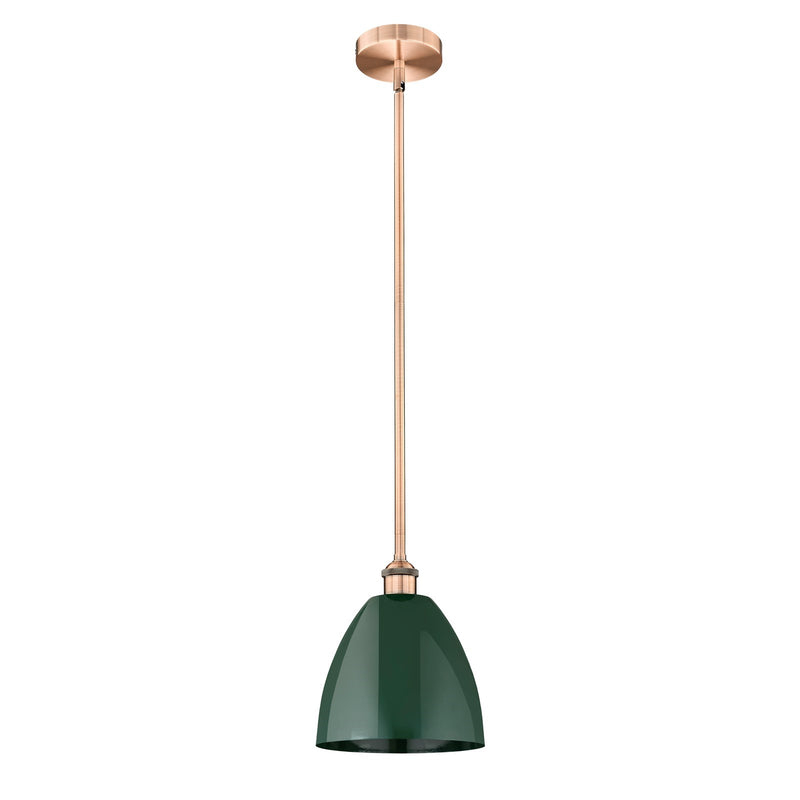 Innovations Plymouth 9in 1-Light Mini Pendant | Industrial Antique Copper and Matte Green Metal Shade | Kitchen Island & Dining | Model 616-1S-AC-MBD-9-GR