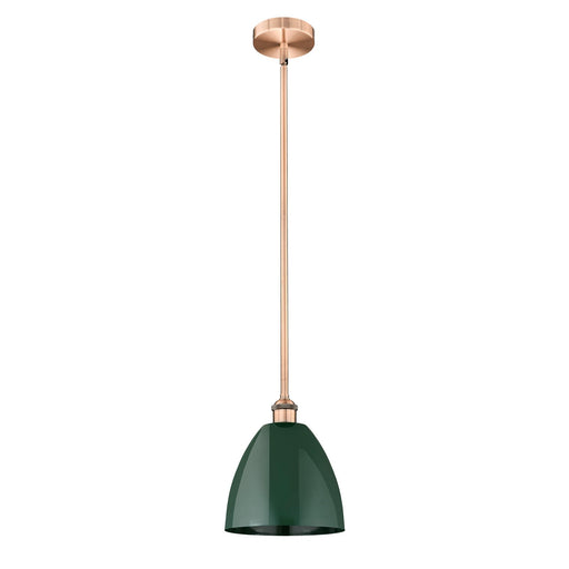 Innovations Plymouth 9in 1-Light Mini Pendant | Industrial Antique Copper and Matte Green Metal | Kitchen Island & Dining | Model 616-1S-AC-MBD-9-GR-LED