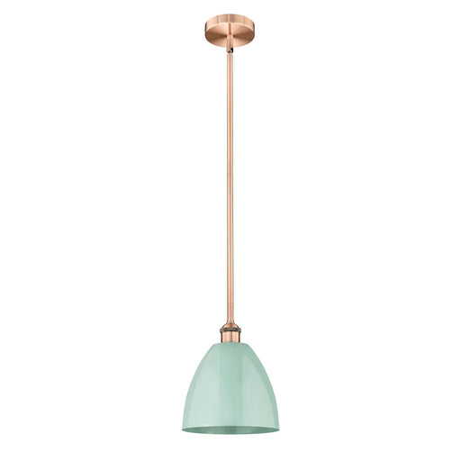 Innovations Plymouth 9in 1-Light Mini Pendant | Industrial Antique Copper Steel and Matte Seafoam Metal Shade | Kitchen Island | Model 616-1S-AC-MBD-9-SF