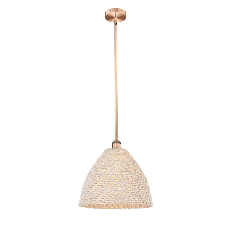 Innovations Bristol Natural 16in 1-Light Mini Pendant | Farmhouse Antique Copper Steel and Natural Fiber Shade | Kitchen | Model 616-1S-AC-NBD-16-NAT