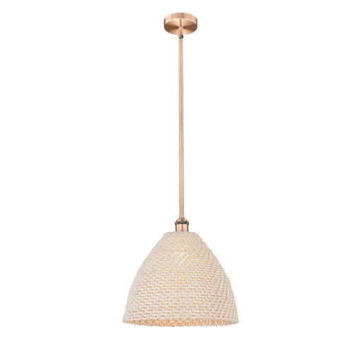 Innovations Bristol Natural 16in 1-Light Mini Pendant | Farmhouse Antique Copper Steel and Natural Fiber Shade | Kitchen | Model 616-1S-AC-NBD-16-NAT