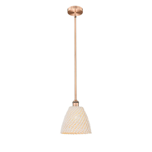 Innovations Bristol Natural 9in 1-Light Mini Pendant | Farmhouse Antique Copper and Natural Fiber Dome Shade | Kitchen Island | Model 616-1S-AC-NBD-9-NAT