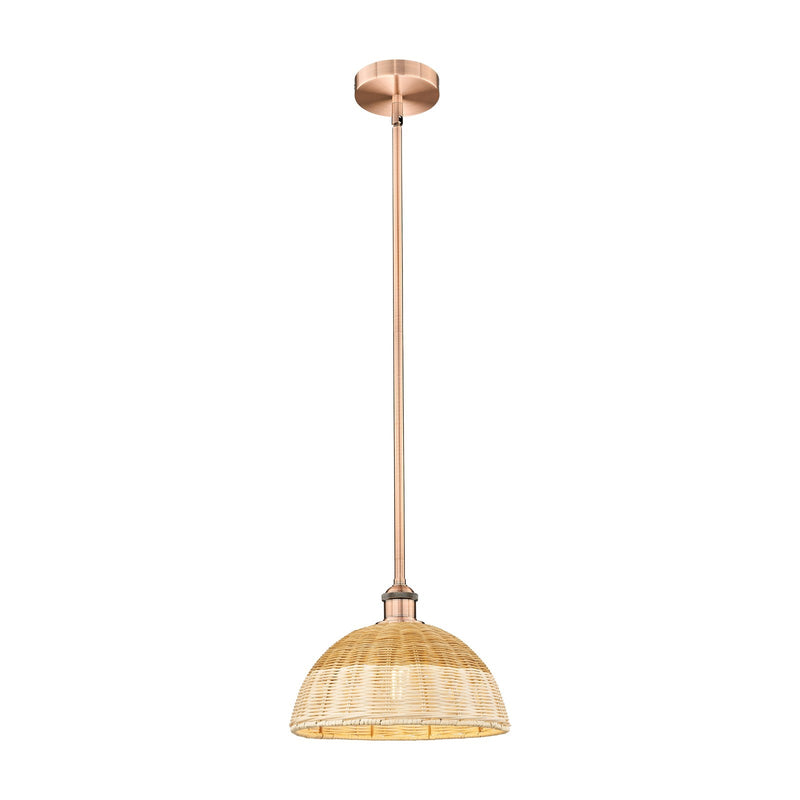 Innovations Bristol Natural II 12in 1-Light Mini Pendant | Industrial Antique Copper Steel and Natural Fiber Shade | Kitchen | Model 616-1S-AC-NBD2-12-NAT