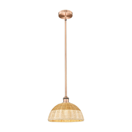 Innovations Bristol Natural II 12in 1-Light Mini Pendant | Industrial Antique Copper Steel and Natural Fiber Shade | Kitchen | Model 616-1S-AC-NBD2-12-NAT