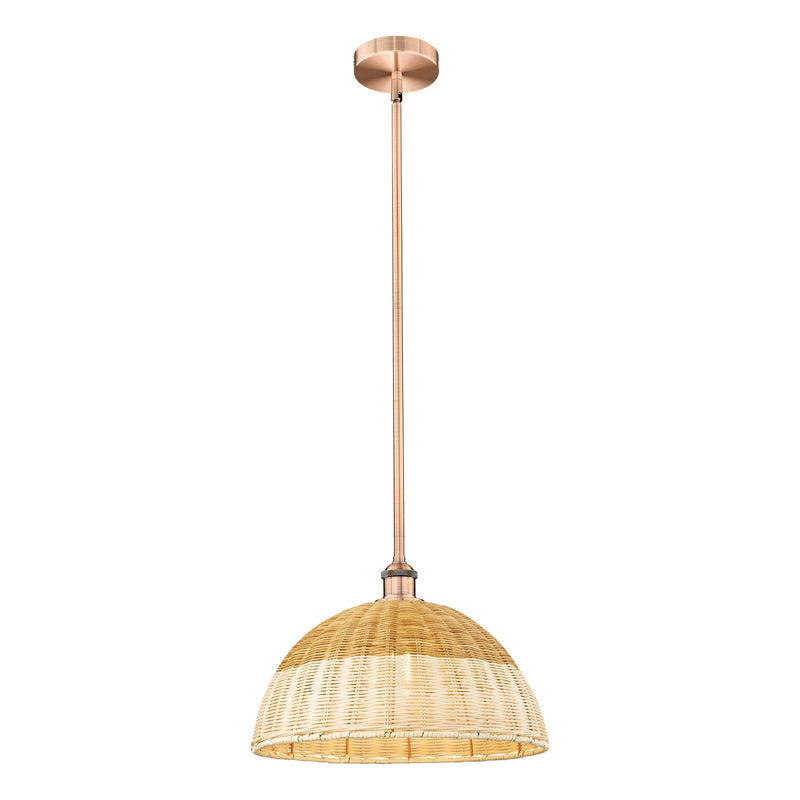 Innovations Lighting Bristol Natural II 16in 1-Light Mini Pendant | Industrial Antique Copper and Natural Fiber Shade | Model 616-1S-AC-NBD2-16-NAT