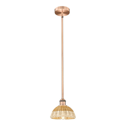 Innovations Bristol Natural II 7.5in 1-Light Mini Pendant | Industrial Antique Copper Steel and Natural Fiber | Kitchen | Model 616-1S-AC-NBD2-75-NAT