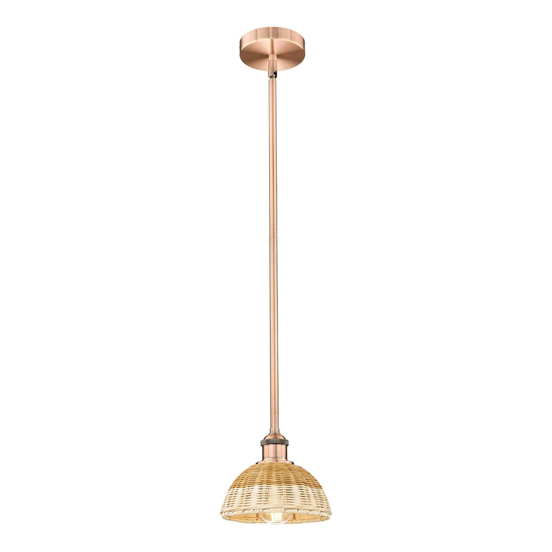 Innovations Bristol Natural II 7.5in 1-Light Mini Pendant | Industrial Antique Copper Steel and Natural Fiber | Kitchen | Model 616-1S-AC-NBD2-75-NAT