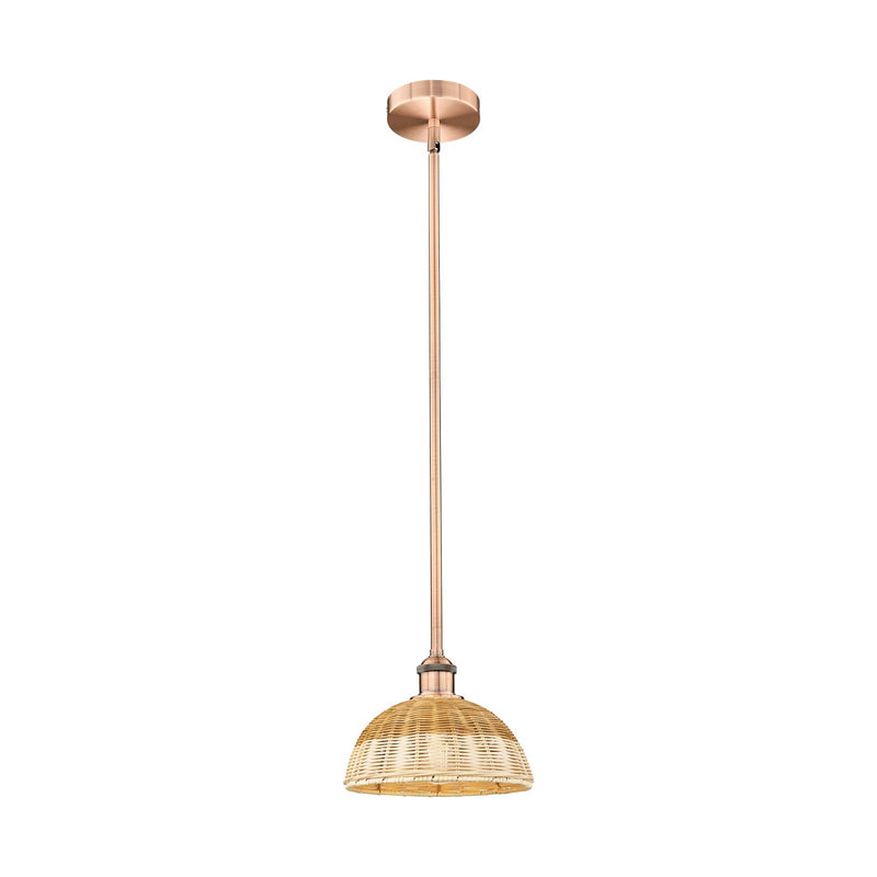 Innovations Bristol Natural II 9in 1-Light Mini Pendant | Industrial Antique Copper and Natural Fiber | Kitchen Island & | Model 616-1S-AC-NBD2-9-NAT