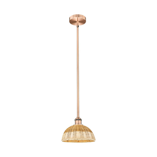 Innovations Bristol Natural II 9in 1-Light Mini Pendant | Industrial Antique Copper and Natural Fiber | Kitchen Island & | Model 616-1S-AC-NBD2-9-NAT