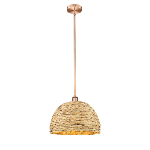 Innovations Edison 16in 1-Light Mini Pendant | Industrial Antique Copper and Natural Rattan | Kitchen Island & Dining Room | Model 616-1S-AC-RBD-16-NAT
