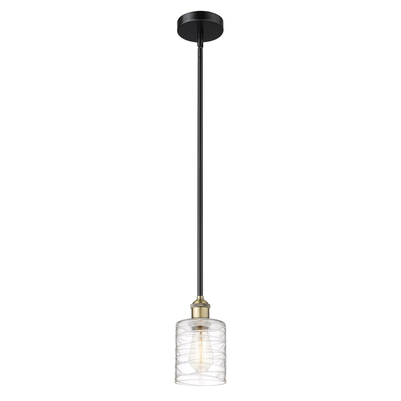 Innovations Cobbleskill 5in 1-Light Mini Pendant | Industrial Black Antique Brass Steel and Deco Swirl Clear Glass | Kitchen | Model 616-1S-BAB-G1113