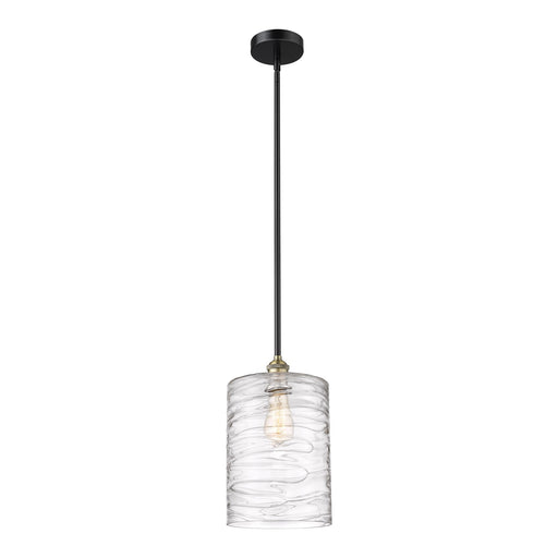 Innovations Cobbleskill 9in 1-Light Mini Pendant | Industrial Black Antique Brass Steel and Deco Swirl Clear Glass | Kitchen | Model 616-1S-BAB-G1113-L