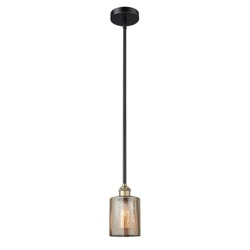 Innovations Cobbleskill 5in 1-Light Mini Pendant | Industrial Black Antique Brass Steel and Mercury Glass | Kitchen Island & | Model 616-1S-BAB-G116