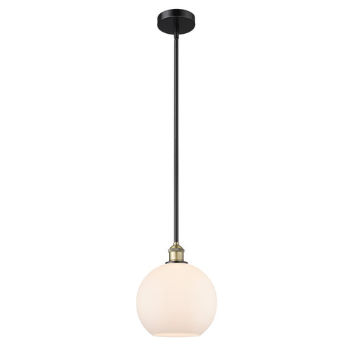 Innovations Athens 10in 1-Light Mini Pendant | Industrial Black Antique Brass Steel and Matte White Glass | Kitchen Island & | Model 616-1S-BAB-G121-10
