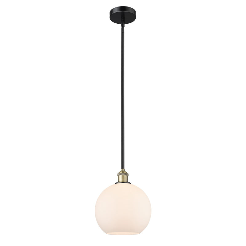 Innovations Athens 10in 1-Light Mini Pendant | Industrial Black Antique Brass Steel and Matte White Glass | Kitchen Island & | Model 616-1S-BAB-G121-10