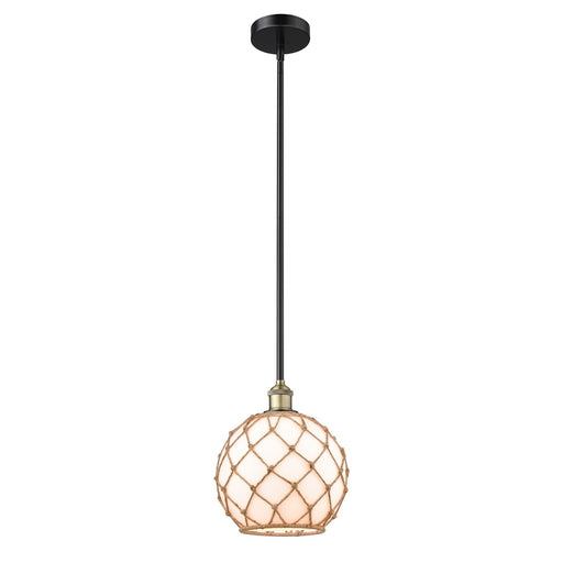 Innovations Farmhouse Rope 10in 1-Light Mini Pendant | Industrial Black Antique Brass Steel and Matte White Glass with Rope | Model 616-1S-BAB-G121-10RB