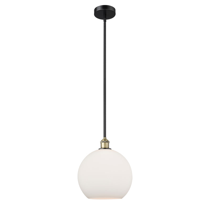 Innovations Athens 12in 1-Light Mini Pendant | Industrial Black Antique Brass and Matte White Glass | Kitchen Island & Dining | Model 616-1S-BAB-G121-12