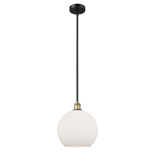 Innovations Athens 12in 1-Light Mini Pendant | Industrial Black Antique Brass and Matte White Glass | Kitchen Island & Dining | Model 616-1S-BAB-G121-12