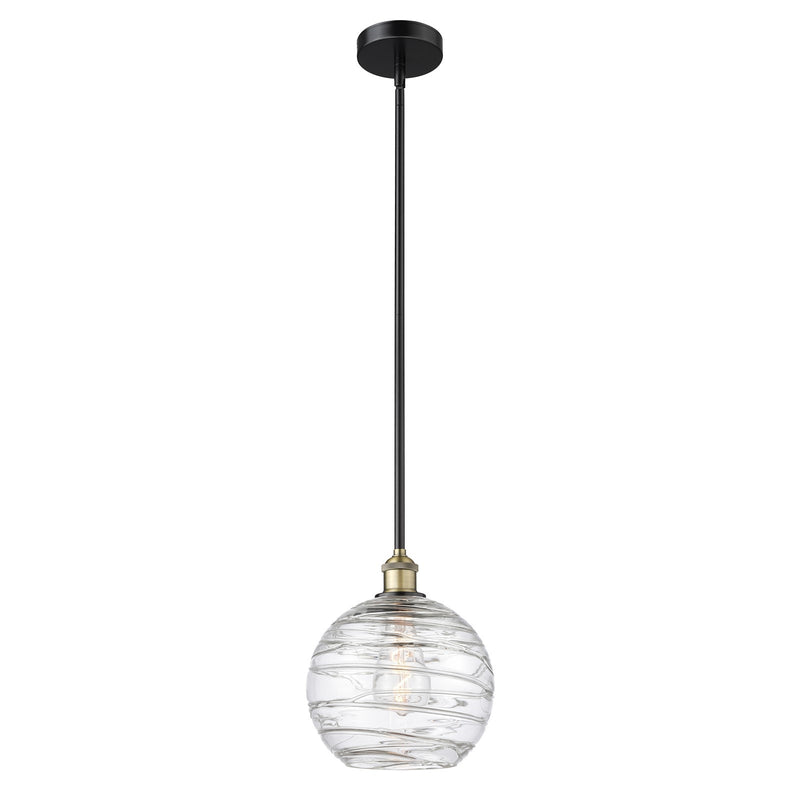 Innovations Athens Deco Swirl 10in 1-Light Mini Pendant | Industrial Black Antique Brass and Clear Glass | Kitchen Island & | Model 616-1S-BAB-G1213-10CL