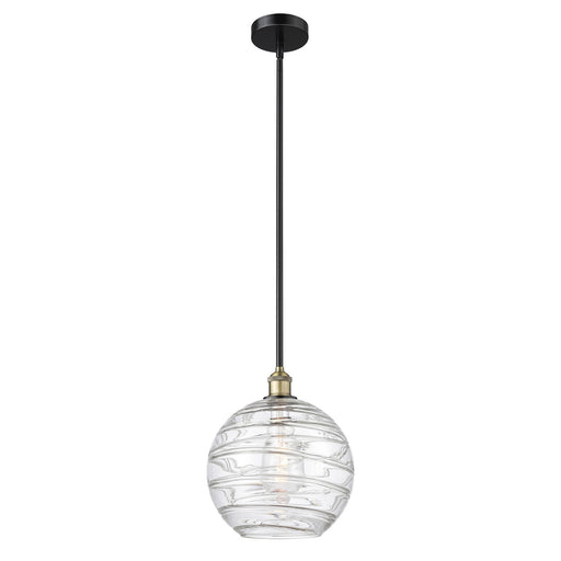 Innovations Athens Deco Swirl 12in 1-Light Mini Pendant | Industrial Black Antique Brass Steel and Clear Deco Swirl Glass | Model 616-1S-BAB-G1213-12CL