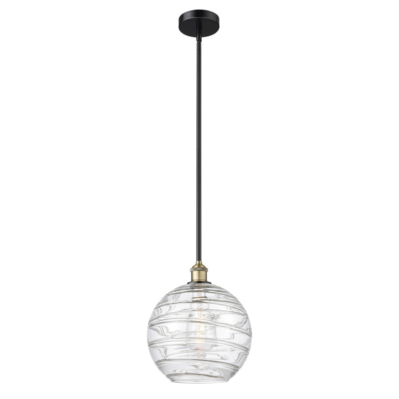 Innovations Athens Deco Swirl 12in 1-Light Mini Pendant | Industrial Black Antique Brass Steel and Clear Deco Swirl Glass | Model 616-1S-BAB-G1213-12CL