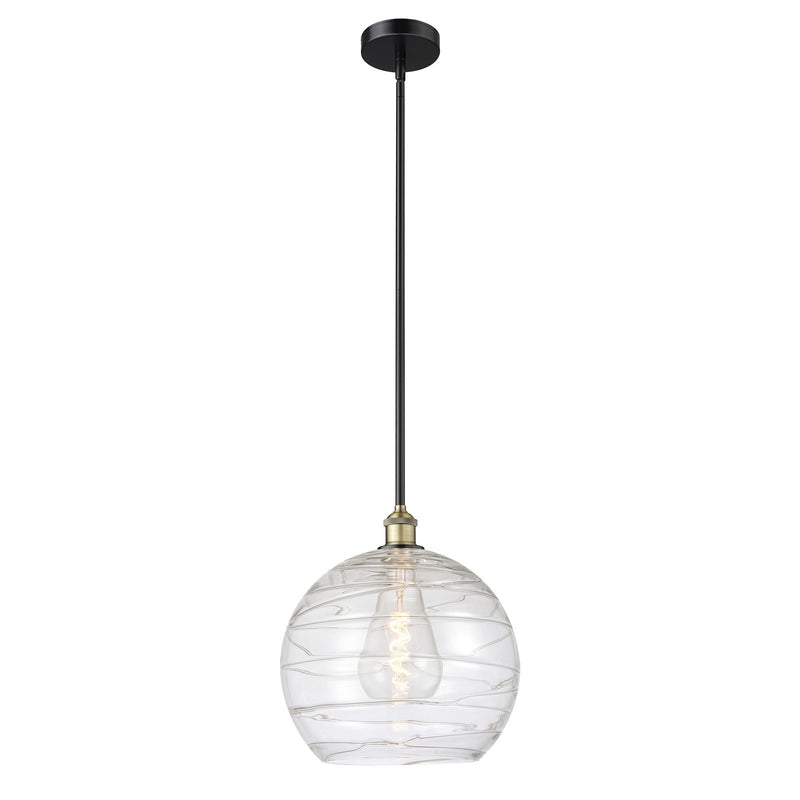 Innovations Athens Deco Swirl 14in 1-Light Mini Pendant | Industrial Black Antique Brass Steel and Clear Deco Swirl Glass | Model 616-1S-BAB-G1213-14CL