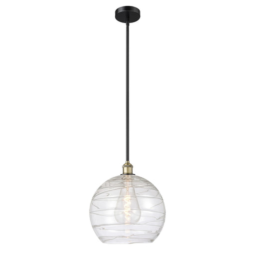 Innovations Athens Deco Swirl 14in 1-Light Mini Pendant | Industrial Black Antique Brass Steel and Clear Deco Swirl Glass | Model 616-1S-BAB-G1213-14CL