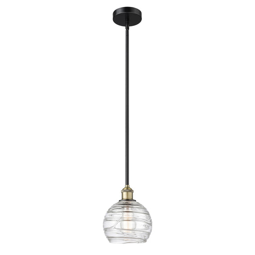 Innovations Athens Deco Swirl 8in 1-Light Mini Pendant | Industrial Black Antique Brass and Clear Glass | Kitchen Island & | Model 616-1S-BAB-G1213-8CL