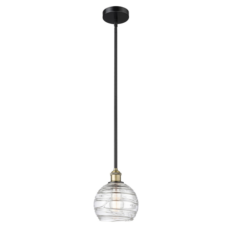 Innovations Athens Deco Swirl 8in 1-Light Mini Pendant | Industrial Black Antique Brass and Clear Glass | Kitchen Island & | Model 616-1S-BAB-G1213-8CL