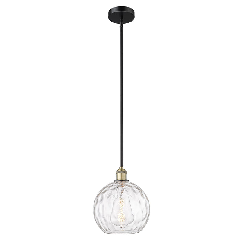 Innovations Athens Water Glass 10in 1-Light Mini Pendant | Industrial Black Antique Brass Steel and Clear Glass | Kitchen | Model 616-1S-BAB-G1215-10