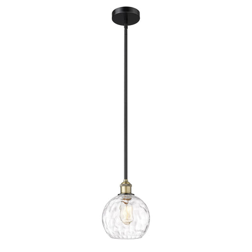 Innovations Athens Water Glass 8in 1-Light Mini Pendant | Industrial Black Antique Brass and Clear Glass | Kitchen Island & | Model 616-1S-BAB-G1215-8