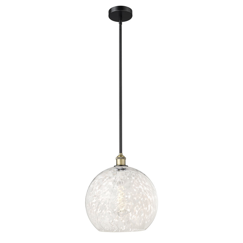 Innovations White Mouchette 14in 1-Light Pendant | Art Nouveau Black Antique Brass and White Glass | Kitchen Island & Dining | Model 616-1S-BAB-G1216-14WM