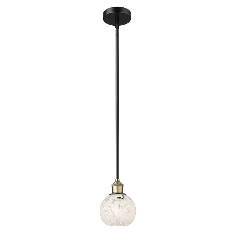 Innovations Lighting White Mouchette 6in 1-Light Mini Pendant | Industrial Black Antique Brass and White Mouchette Glass | Model 616-1S-BAB-G1216-6WM